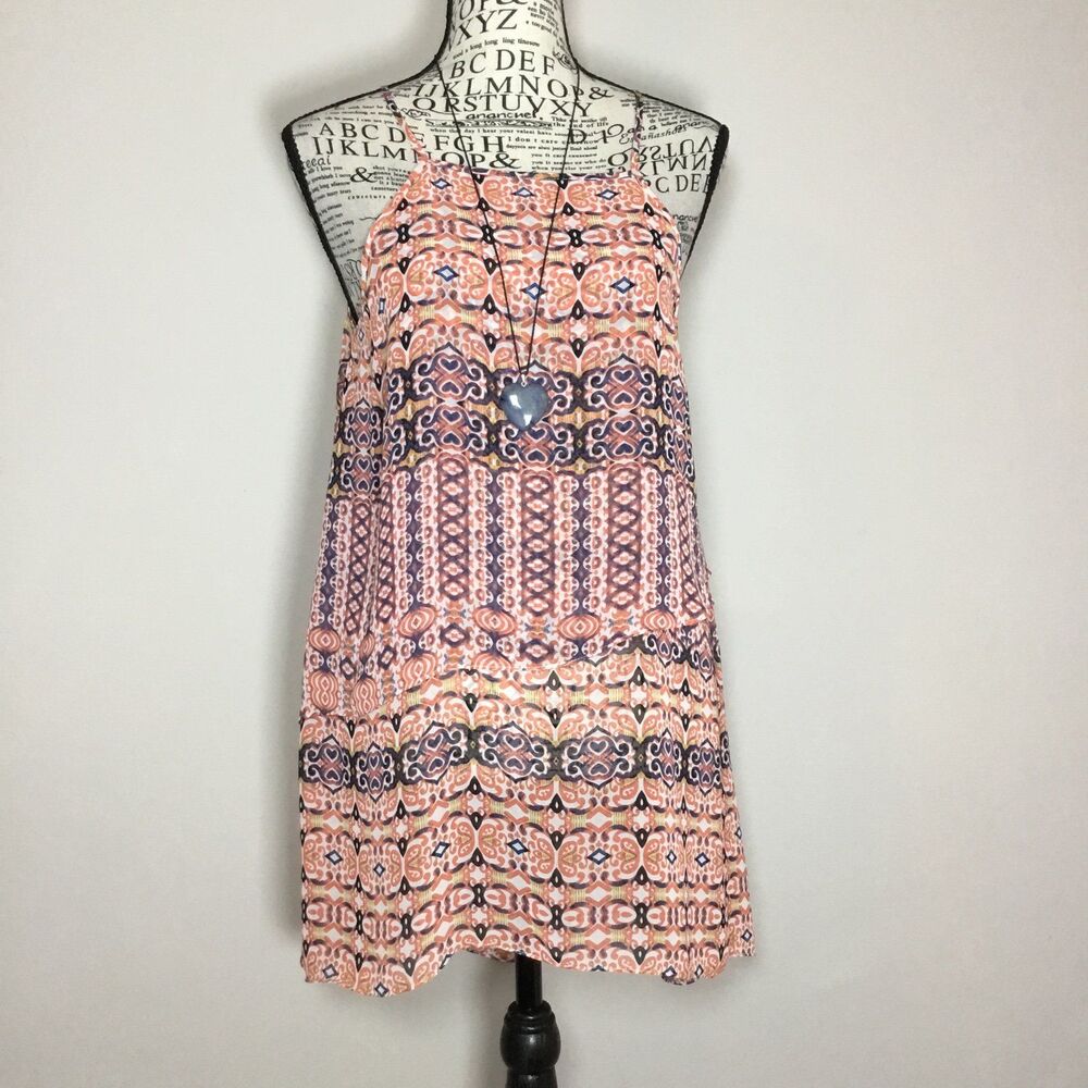 Cremieux paisley tank top spaghetti straps high low semi sheer boho hippie S